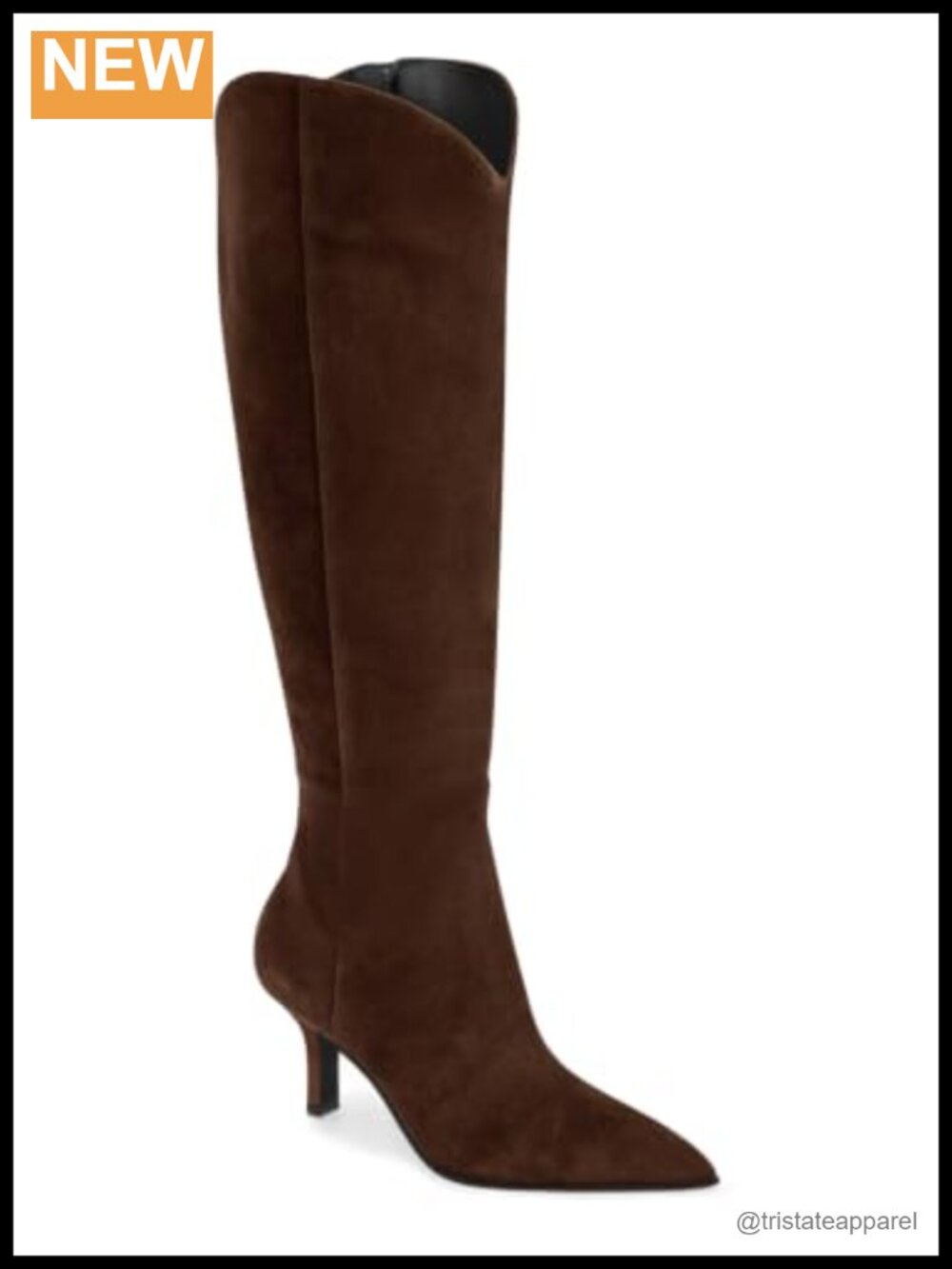 Women's Knee High Boots Kitten Heel Pointed Toe Side Zipper Faux Suede